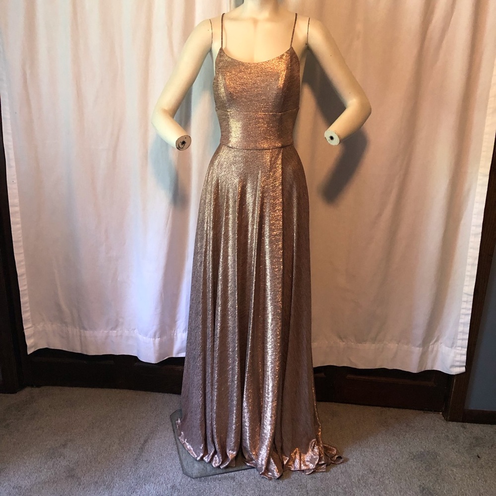 Betsy and Adam Rose Gold Lame Dress